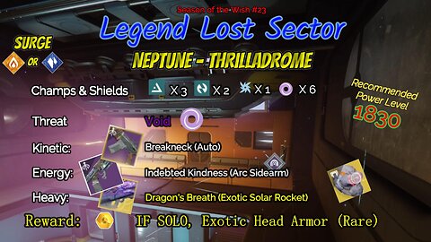 Destiny 2 Legend Lost Sector: Neptune - Thrilladrome on my Arc Hunter 2-8-24