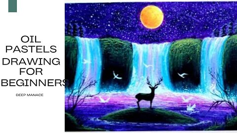 Art with pastels| Moonlight Waterfall scenery drawing for beginners-step by step