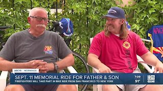 Father and son prepare for bike ride to honor 9-11 first responders