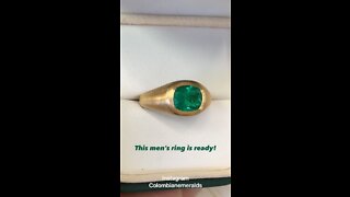 Hand made 2 carat Colombian emerald east to west solid yellow 18K gold Gypsy signet ring