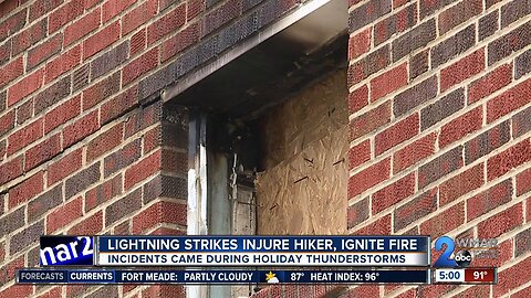 Lightning strikes injure man, ignite fire