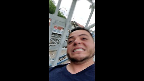 Kids First time riding a roller coster at Six flags Ga