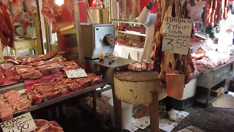 Oriental, open meat and fish market. Thessaloniki, Greece