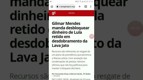 Gilmar Mendes manda devolver dinheiro apreendido do Lula na operação Lava Jato! #shorts