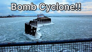 Bomb cyclone - Frozen Lake Ontario after winter storm - Toronto, Canada
