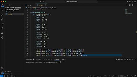 Binary Division Matrix Python