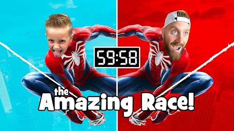 The Amazing Spider-Man Race Across the City! (DadCity vs Little Flash) | KIDCITY