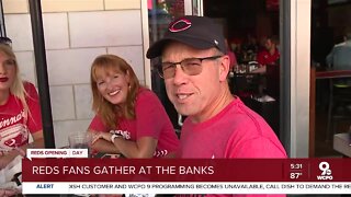 Reds fans gather at The Banks on Opening Day