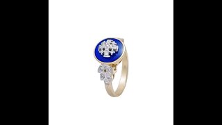 14K gold Christian Ring with Jerusalem Cross Diamonds and Blue Enamel
