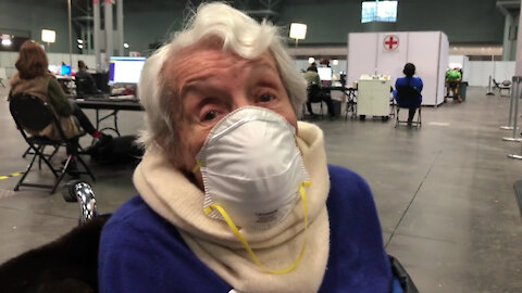 100 year old Adriana Albano receives COVID-19 vaccine at Javits NY