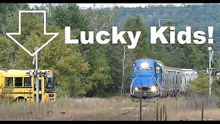 Lucky Kids On A School Bus Stuck For A Freight Train! #trains | Jason Asselin