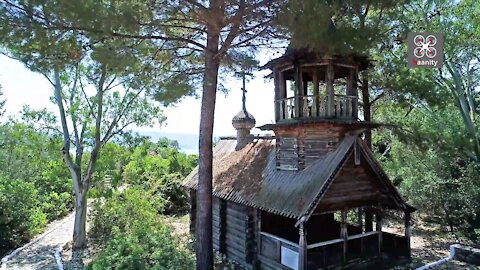 Rare drone footage of Siberian style wooden chapel in Greece