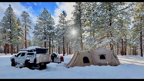 Off-Grid Winter Hot Tent Camping in Blizzard: Snowed In 7 Miles Deep in Forest, Can I Get Out?