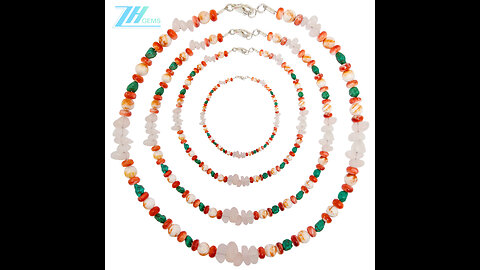 Irregular Natural turquoise beads and orange spiny oyster roundle beads with Snowflake