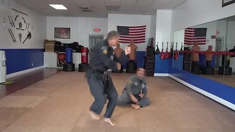 An example of the American Kenpo technique Scraping Hoof