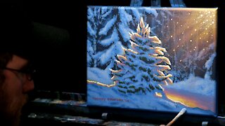 Acrylic Landscape Painting of a Snow Covered Tree - Time Lapse - Artist Timothy Stanford