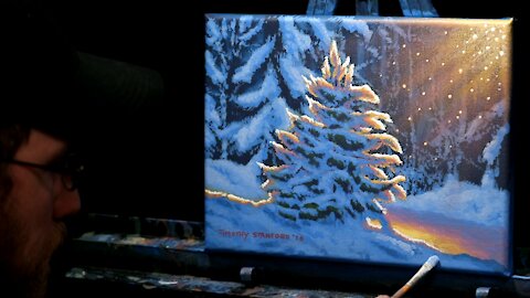 Acrylic Landscape Painting of a Snow Covered Tree - Time Lapse - Artist Timothy Stanford