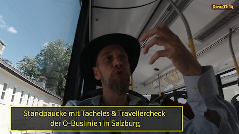 Standpaucke mit Tacheles & Travellercheck der O-Buslinie 1 in Salzburg