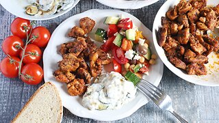 How to Make a Greek Feast at Home? Marinated Chicken, Salad and Zucchini with Yogurt Sauce