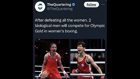 Welcome to Clown World, folks. Can you believe this? Two biological men have beaten every single woman in the competition and now we're set for an all-male final... in the women's Olympic event.