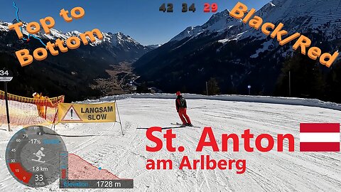 [4K] Skiing St. Anton am Arlberg, Kapall Top to Bottom Black/Red Route Pistes 42 34 29, GoPro HERO11