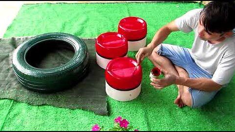 Unique ideas, Making Flower Pot Tower from Plastic Barrel and Tire