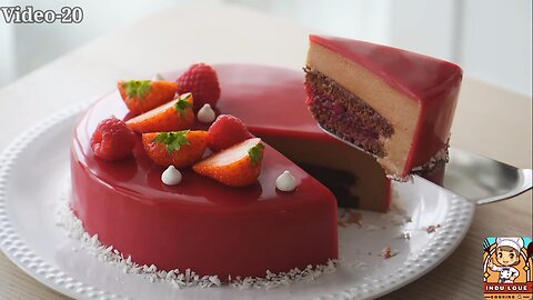 Red Berry Chocolate Mousse Cake. Red Mirror Glaze and strawberry health Cake. #Indulovecooking