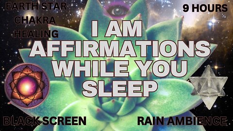 🟤 Earth Star Chakra Healing While You Sleep | I AM Affirmations | Black Screen | Rain Ambience