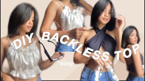 *EASY DIY* RUTCHED BAKCLESS TOP AND CRISCROSS HALTER TOP🤍
