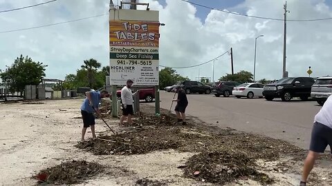 Cleanup already underway here in Cortez and at Tide Tables restaurant, where the water which had surrounded the restaurant has already receded.