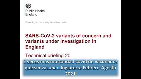 5 veces más mortandad covid de vacunados que sin vacunar. Inglaterra Febrero-Agosto 2021