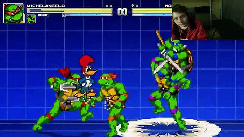 Teenage Mutant Ninja Turtles Characters (Leonardo And Raphael) VS Woody Woodpecker In An Epic Battle