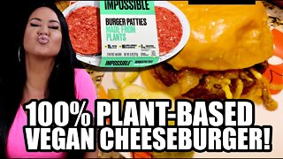 My Friend's Hubby Does The Impossible Burger Taste Test! 100% Plant-Based Vegan Cheeseburger!