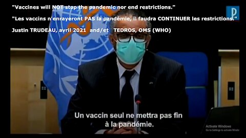 (Fran _ Eng) "Vaccines will NOT stop the pandemic." _ Trudeau, Schwabb, Tedros (OMS/W.H.O.)
