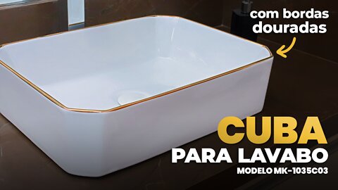 Cuba Retangular com Borda Dourada para Banheiro e Lavabo - MK-1035C03 Lenharo Mega Store