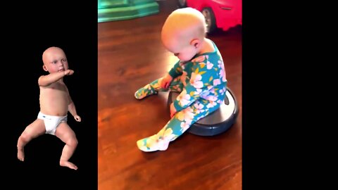Thrill-seeking baby goes for ride on robot vacuum
