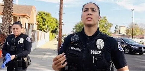 Female tyrant cops roll up hard on get ID but gets put in their place... 1st ammendment!