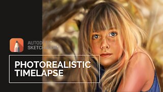 Digital Portrait Painting - Photorealistic Hair, skin, lips, eyes - on Sketchbook Pro