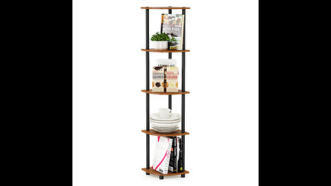 Furinno Turn-N-Tube 5 Tier Corner Display Rack Multipurpose Shelving Unit, 1-Pack, Dark Brown G...