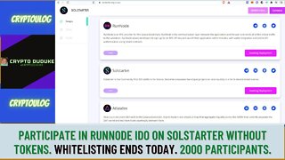 Participate In RunNode IDO on Solstarter Without Tokens. Whitelisting Ends Today. 2000 Participants.