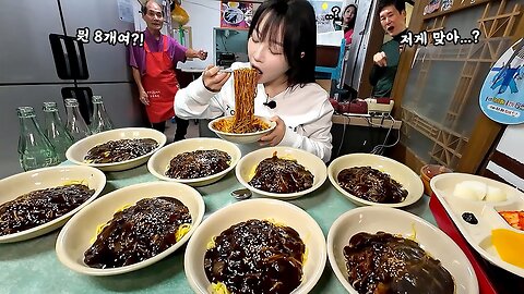 I ate X bowls of jajangmyeon that cost 2dollar..😂 Black Bean Noodles Eating Show