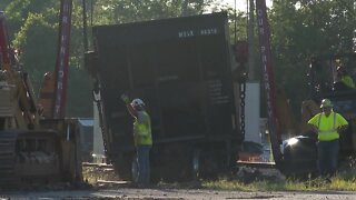 RAW FOOTAGE: Crews clean up train derailment completely blocking U.S. 50