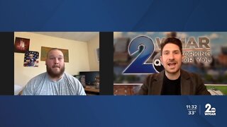 Shawn Stepner speaks with the Ravens center Bradley Bozeman