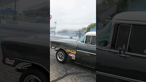 Mean 56 Chevy Belair 4 door and the Malibu burn up the tires