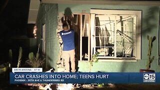 Car crashes into home; teens hurt