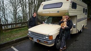 Couple + Cat Live Full Time in a Restored Toyota CamperVan / Van Life Tour! / RV to Tiny house!