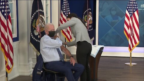 President Biden gets a COVID-19 booster shot as he encourages more people to get vaccinated