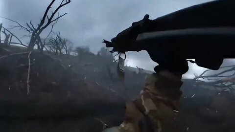 POV footage of a Russian assault unit taking a Ukrainian position around Novomikhaylovka.