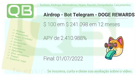 Airdrop - Bot de Telegram - DOGE REWARDS ( DRW ) - Competição - APY de 2.410.988%