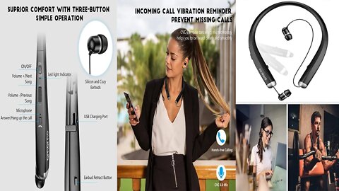 Foldable Bluetooth Headphones AMORNO Wireless Neckband Sports Headset with Retractable Earbuds